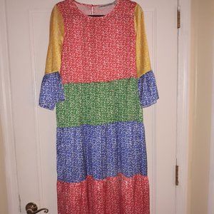 Multi-colored block-colored Fluttered-sleeve Dress